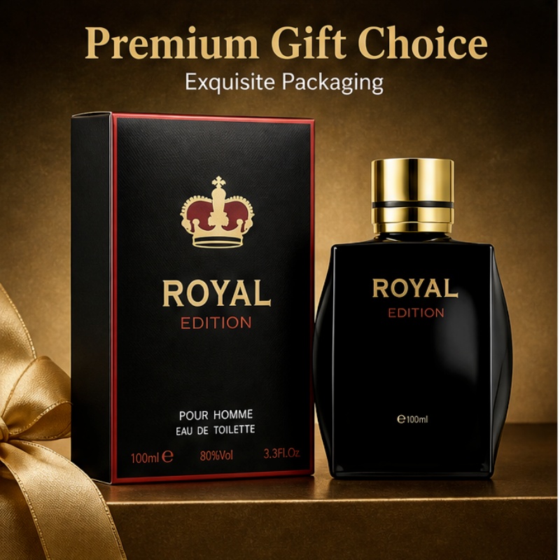 Perfume Royal Fragrance - ベストセラーのメンズ香水ロイヤルエディション100ml - フレッシュなウッディフレグランス。 濃い茶色のボトルに金色のキャップ。 日常使いやオフィスでの使用に適しています。 彼への理想的な贈り物。